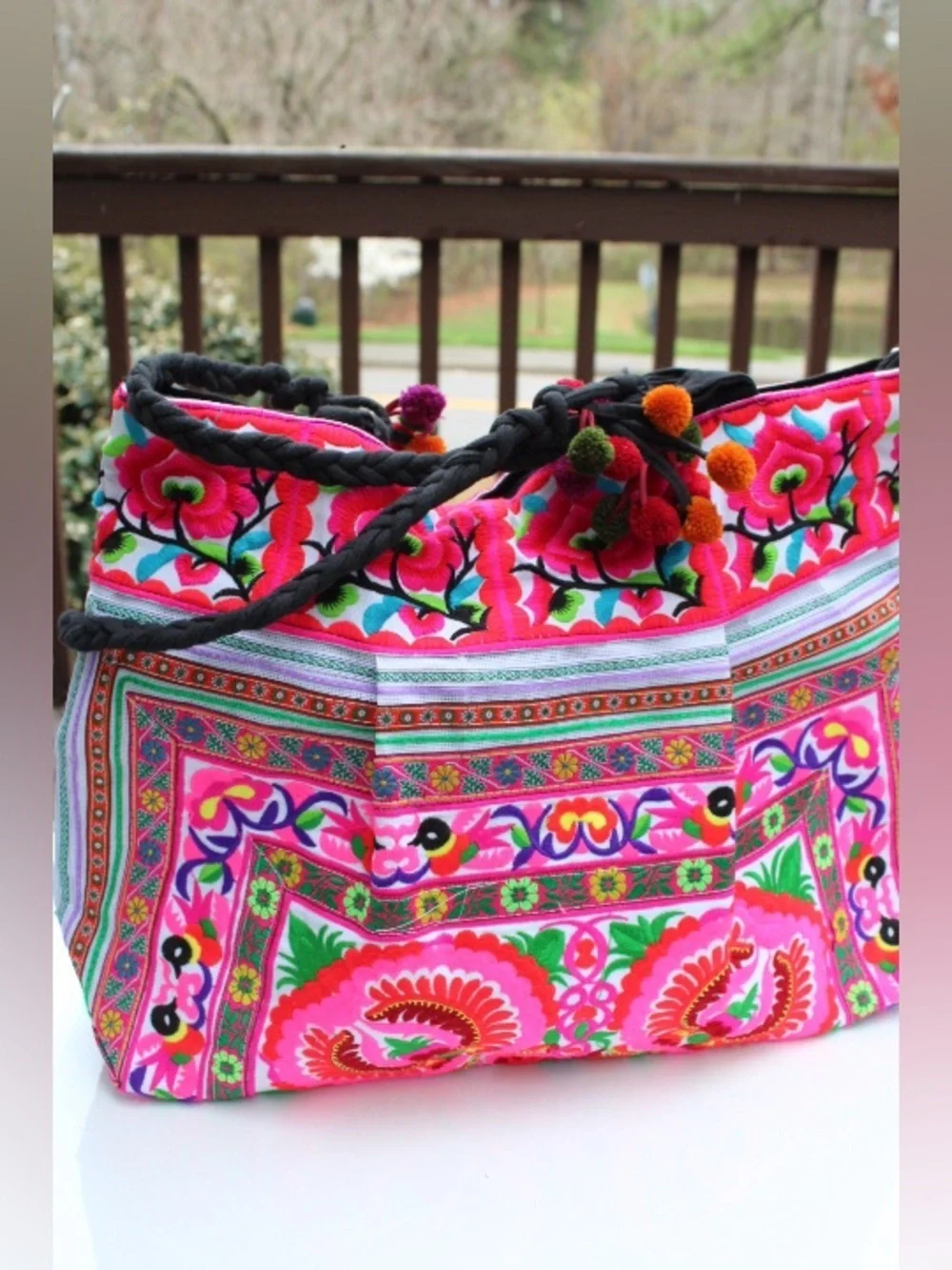 Embroidered boho tote bag Cotton